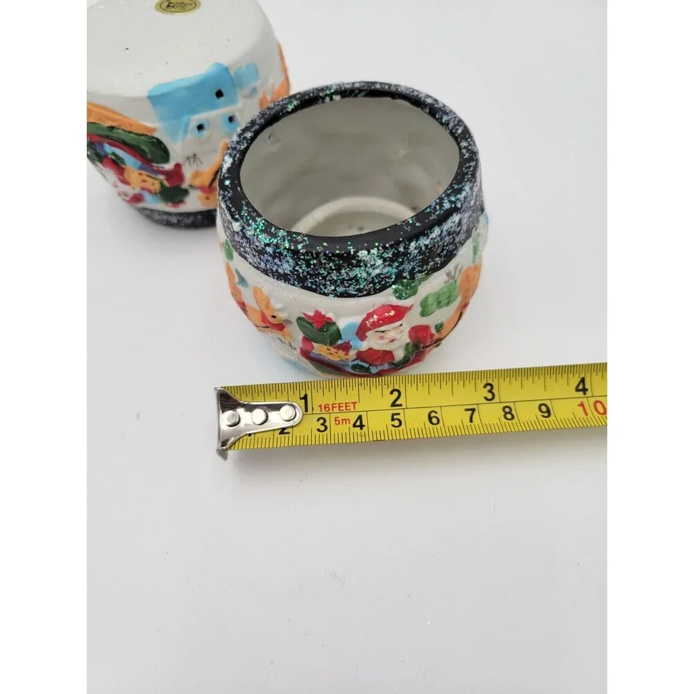 2 Vtg Giftco Ceramic Tea Light Candle Holders Santa Sleigh Reindeer Glitter 3.5